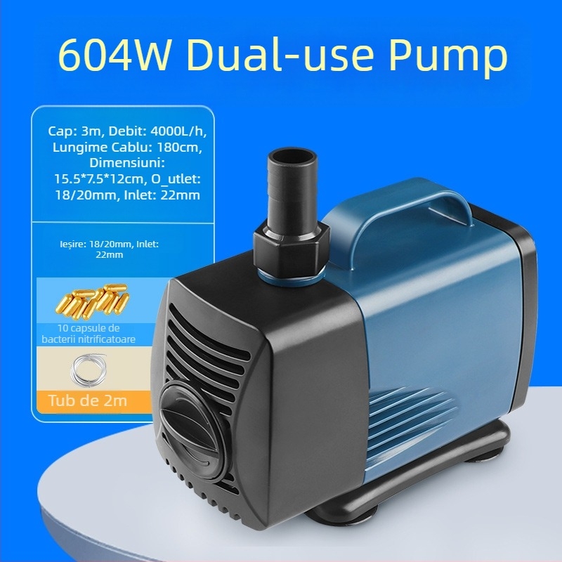 Pompa submersibilă pentru acvariu, cu aspirație laterală, circulație și filtrare, design amfibiu, foarte silențioasă