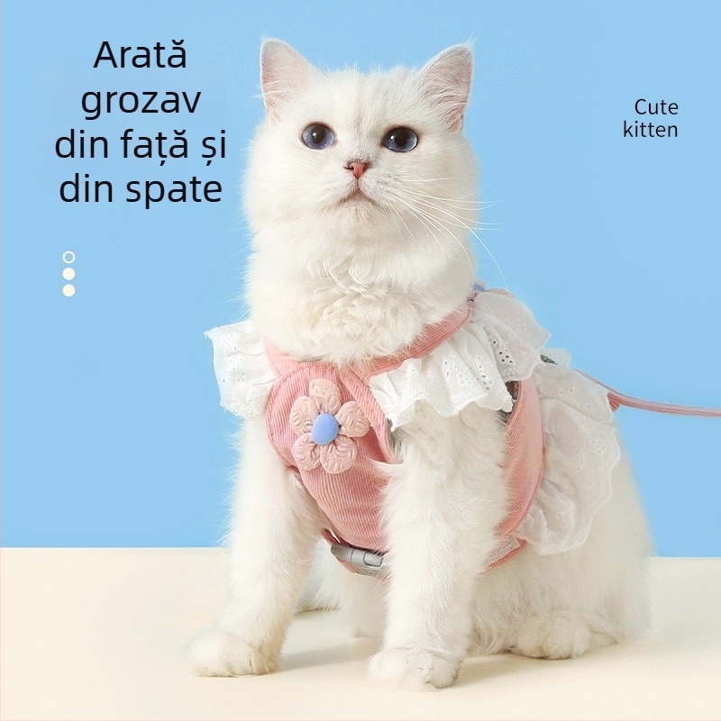 Hamă toracică pentru pisică, lesă din poliester