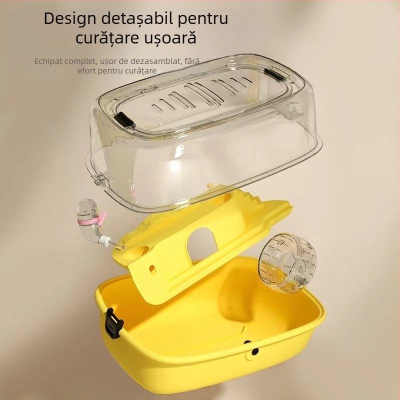 Cușcă pentru hamster, material PP, formă dreptunghiulară, design detașabil, stil desen animat