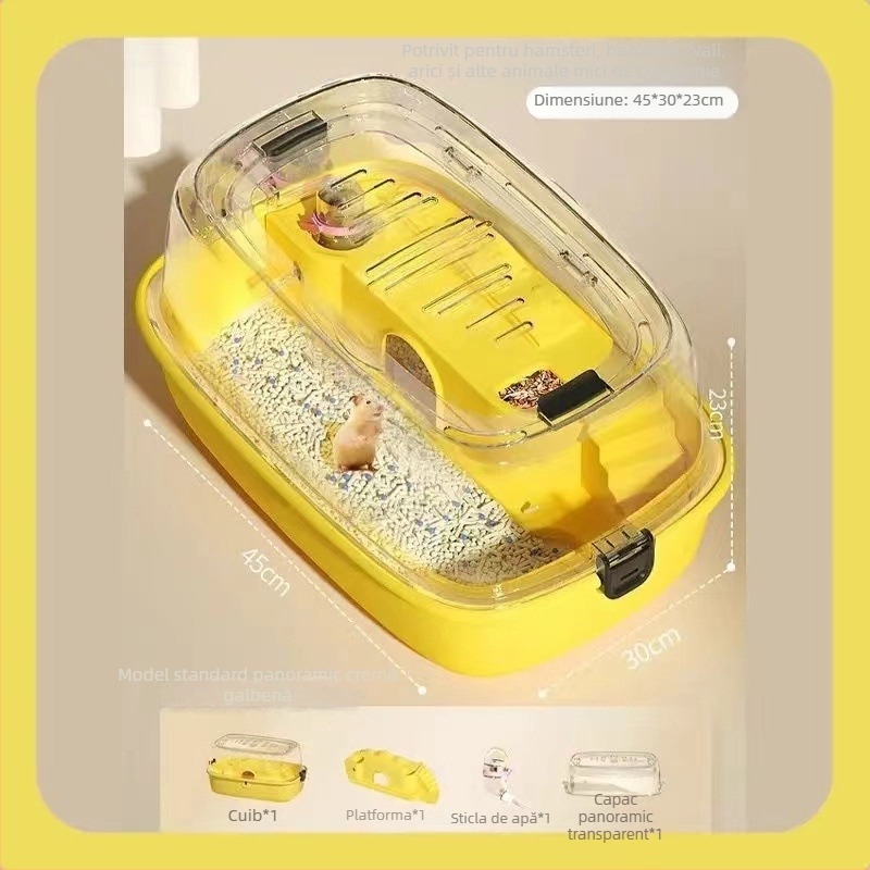 Cușcă pentru hamster, material PP, formă dreptunghiulară, design detașabil, stil desen animat