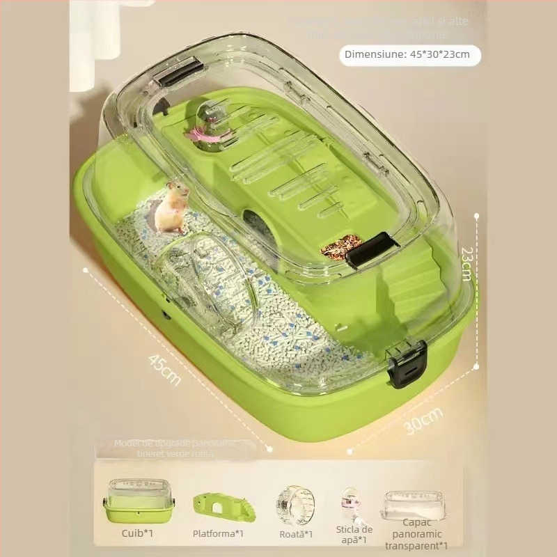 Cușcă pentru hamster, material PP, formă dreptunghiulară, design detașabil, stil desen animat