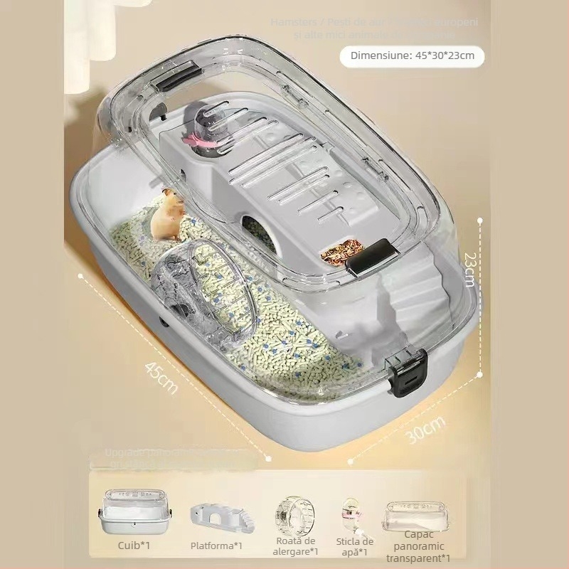 Cușcă pentru hamster, material PP, formă dreptunghiulară, design detașabil, stil desen animat