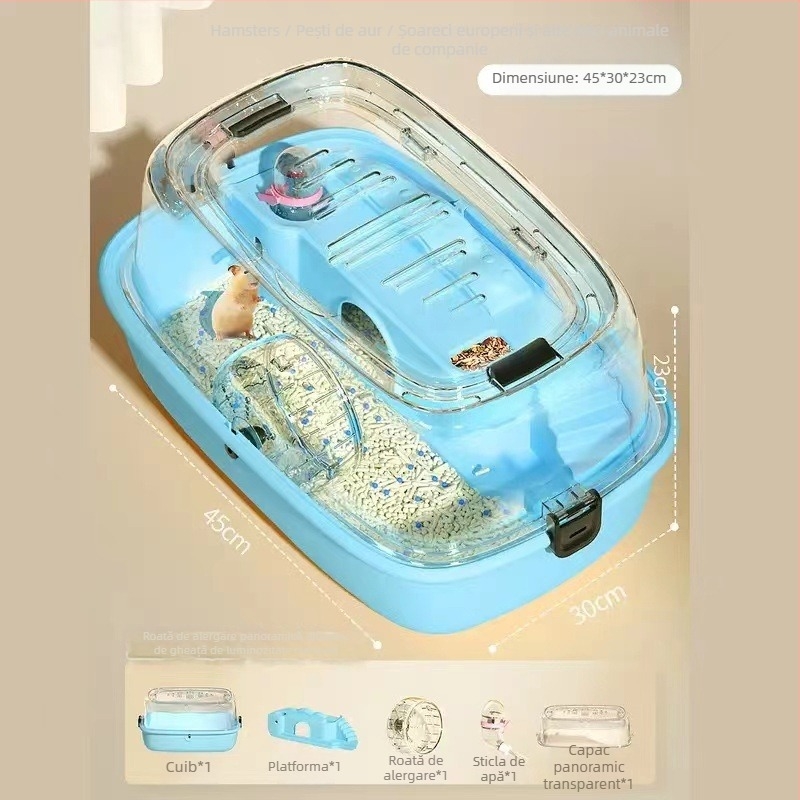 Cușcă pentru hamster, material PP, formă dreptunghiulară, design detașabil, stil desen animat