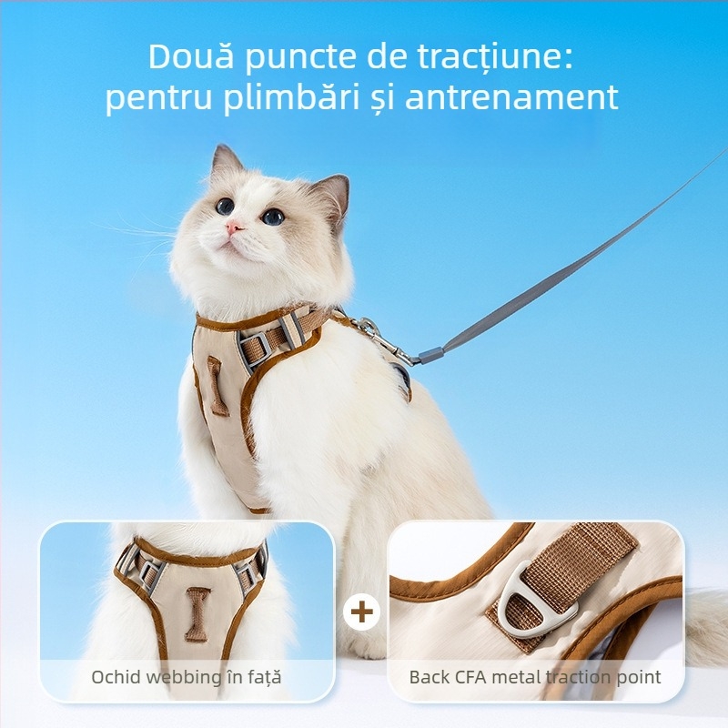 Lesă și ham pentru pisici, ușor, Taslan cu protecție tripla, anti-ruptură, design versatil pentru pisici