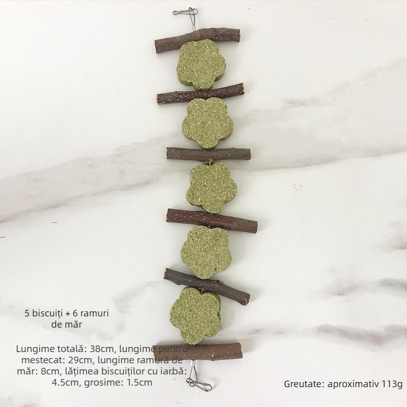 Hrană uscată pentru iepuri și hamsteri — bețișoare de mestecat cu iarbă Timothy și crenguțe de măr, Carrot Valley