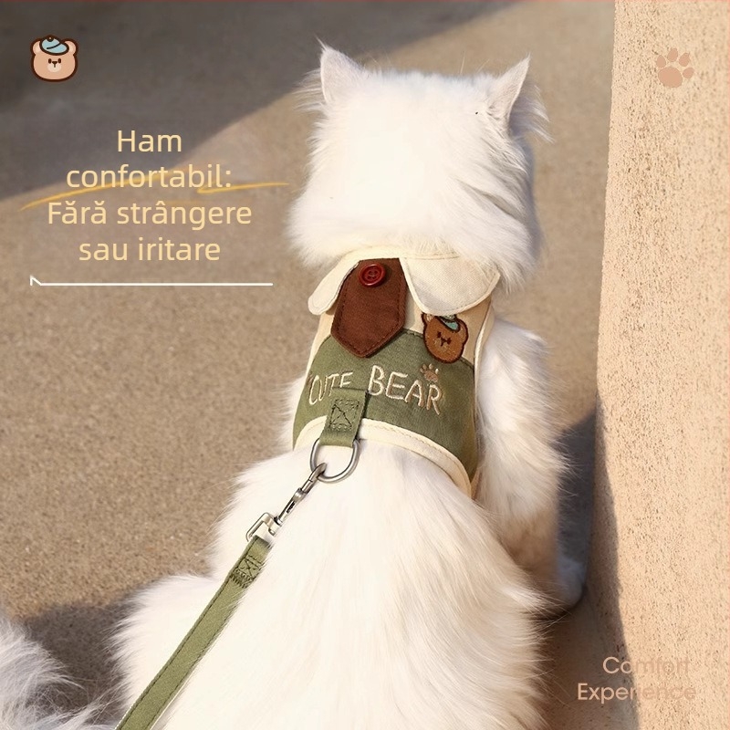 Ham de piept pentru pisici – anti-evadare, neextensibil, poliester-cotton