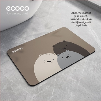 Covor de baie din argilă diatomită – absorbant, antiderapant, uscare rapidă; formă pătrată, model: flori; potrivit pentru baie și intrare