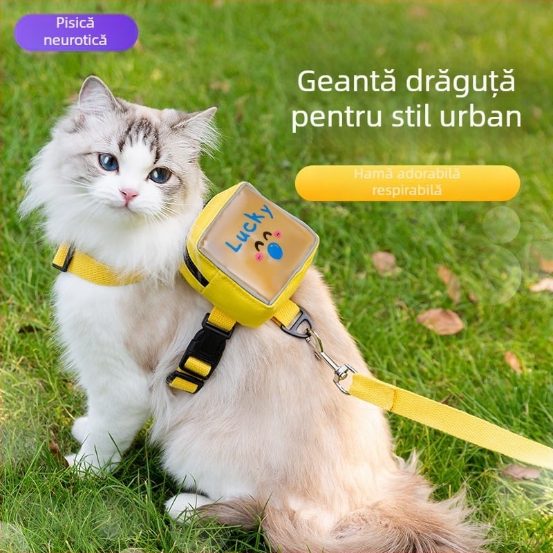 Ham de piept pentru pisică cu lesă – Design de tip rucsac, reglabil, din pânză și bandă, brand Nerve cat