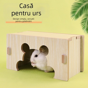 Casă din lemn pentru hamster cu un dormitor — lemn masiv, cuib pentru animale de companie mici