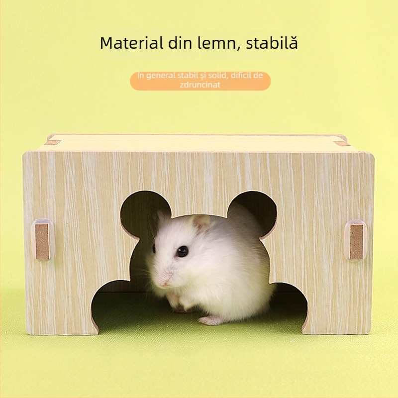 Casă din lemn pentru hamster cu un dormitor — lemn masiv, cuib pentru animale de companie mici