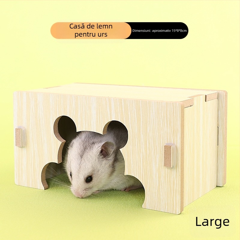Casă din lemn pentru hamster cu un dormitor — lemn masiv, cuib pentru animale de companie mici
