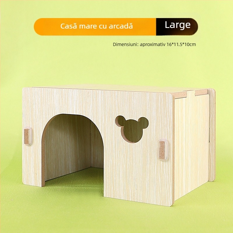 Casă din lemn pentru hamster cu un dormitor — lemn masiv, cuib pentru animale de companie mici