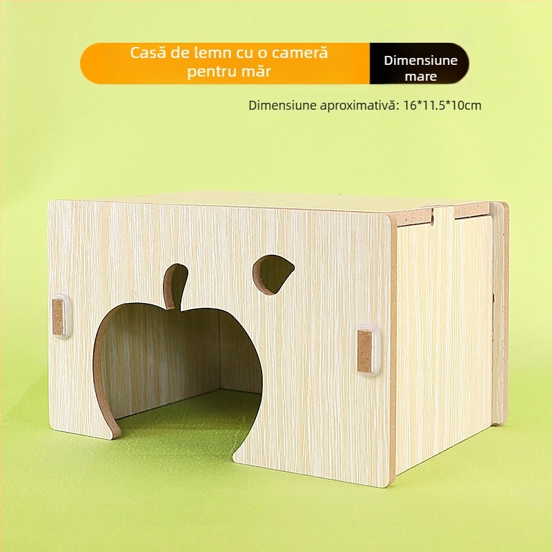 Casă din lemn pentru hamster cu un dormitor — lemn masiv, cuib pentru animale de companie mici