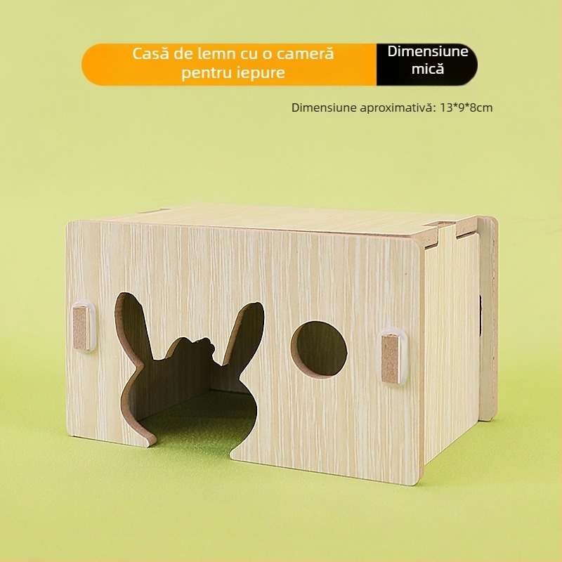 Casă din lemn pentru hamster cu un dormitor — lemn masiv, cuib pentru animale de companie mici