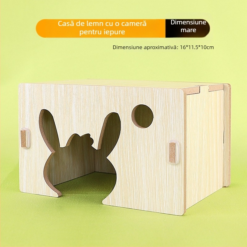 Casă din lemn pentru hamster cu un dormitor — lemn masiv, cuib pentru animale de companie mici