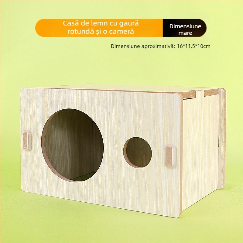 Casă din lemn pentru hamster cu un dormitor — lemn masiv, cuib pentru animale de companie mici