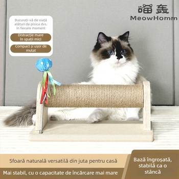 Coloană de zgâriere pentru pisici cu structură din lemn, placă din lemn de fag cu mai multe straturi de 18 mm, potrivită pentru pisici mari, rezistentă la zgârieturi cu posturi din sfoară de cânepă, sigură și non-toxică