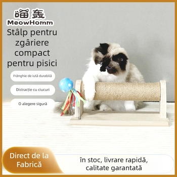 Coloană de zgâriere pentru pisici cu structură din lemn, placă din lemn de fag cu mai multe straturi de 18 mm, potrivită pentru pisici mari, rezistentă la zgârieturi cu posturi din sfoară de cânepă, sigură și non-toxică