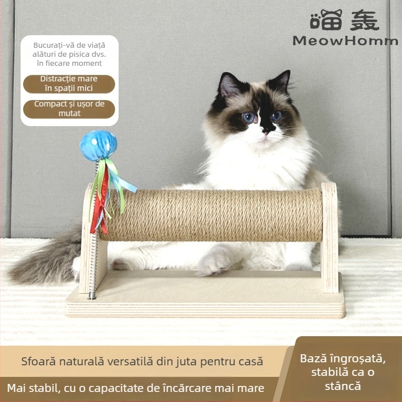 Coloană de zgâriere pentru pisici cu structură din lemn, placă din lemn de fag cu mai multe straturi de 18 mm, potrivită pentru pisici mari, rezistentă la zgârieturi cu posturi din sfoară de cânepă, sigură și non-toxică