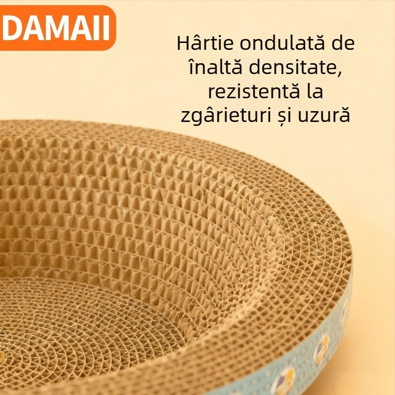 DAMAII carton ondulat pentru zgâriere pisici – bazin circular de zgâriat, rezistent la uzură, fără scăpări de păr, jucărie pentru pisici în stil desene animate