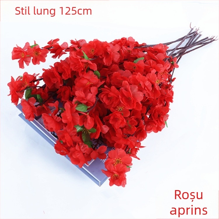 Ramuri artificiale de piersic decor casnic; Material: Floare de satin; Varietate: Piersică simulată; Greutate: 80 g; Scop: Nuntă, Decor în casă