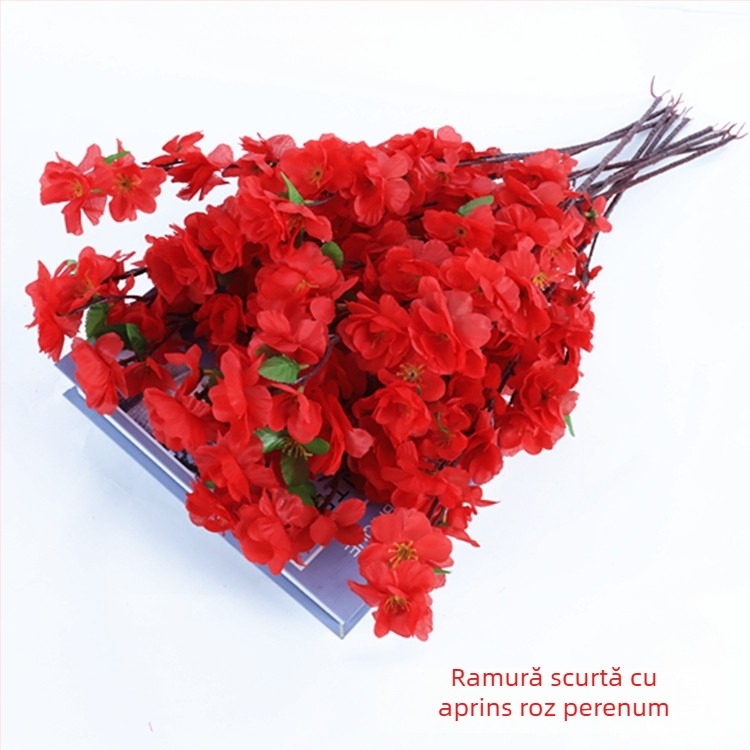 Ramuri artificiale de piersic decor casnic; Material: Floare de satin; Varietate: Piersică simulată; Greutate: 80 g; Scop: Nuntă, Decor în casă