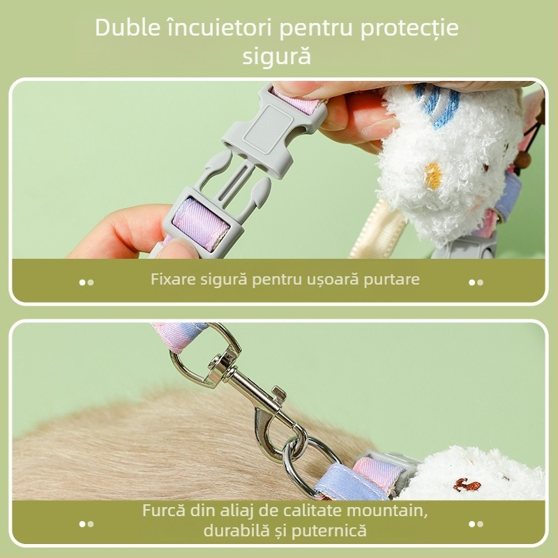 Ham de piept pentru pisici cu accesoriu ursuleț drăguț, material: nylon aliaj ABS, ham de piept, lesă pentru pisici