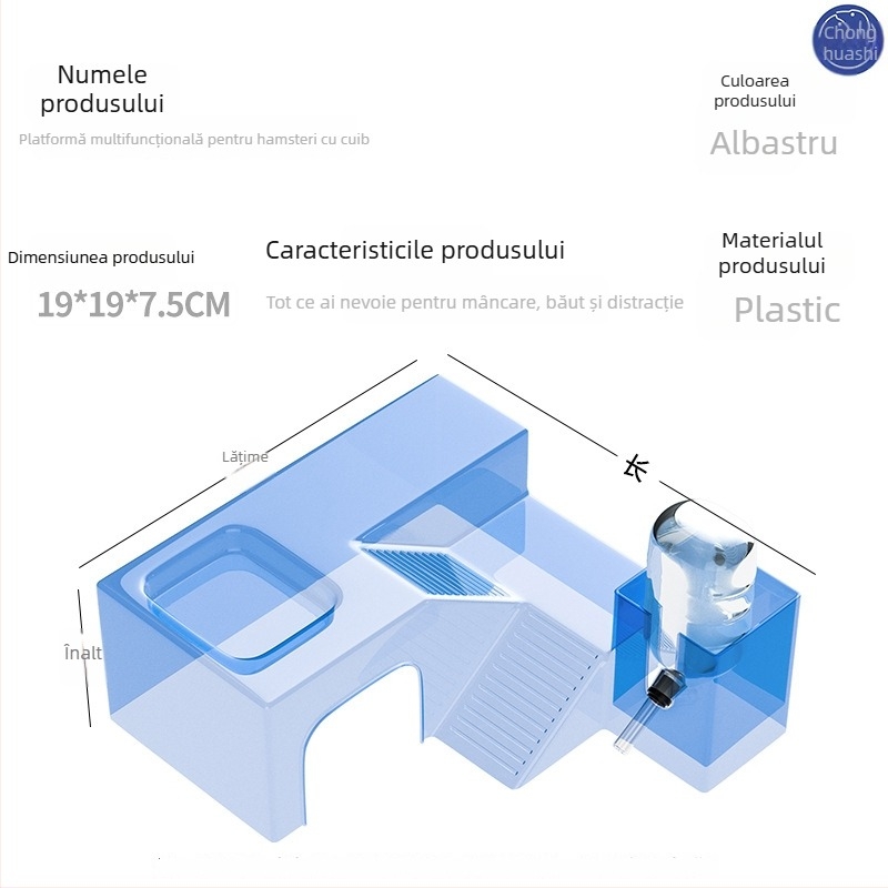 Habitare pentru hamster cu cuib panoramic transparent, pistă și vilă; include recipient de apă și farfurie pentru mâncare — Material plastic, Brand Silly Darling