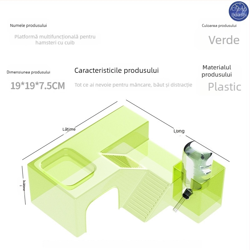 Habitare pentru hamster cu cuib panoramic transparent, pistă și vilă; include recipient de apă și farfurie pentru mâncare — Material plastic, Brand Silly Darling