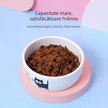 Vas ceramic pentru animale de companie, design cu pisicuță neagră desen animat, universal pentru pisici și câini, ușor de curățat, marca Elite.