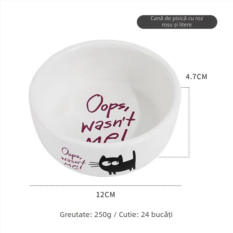 Vas ceramic pentru animale de companie, design cu pisicuță neagră desen animat, universal pentru pisici și câini, ușor de curățat, marca Elite.