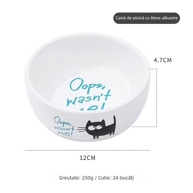 Vas ceramic pentru animale de companie, design cu pisicuță neagră desen animat, universal pentru pisici și câini, ușor de curățat, marca Elite.