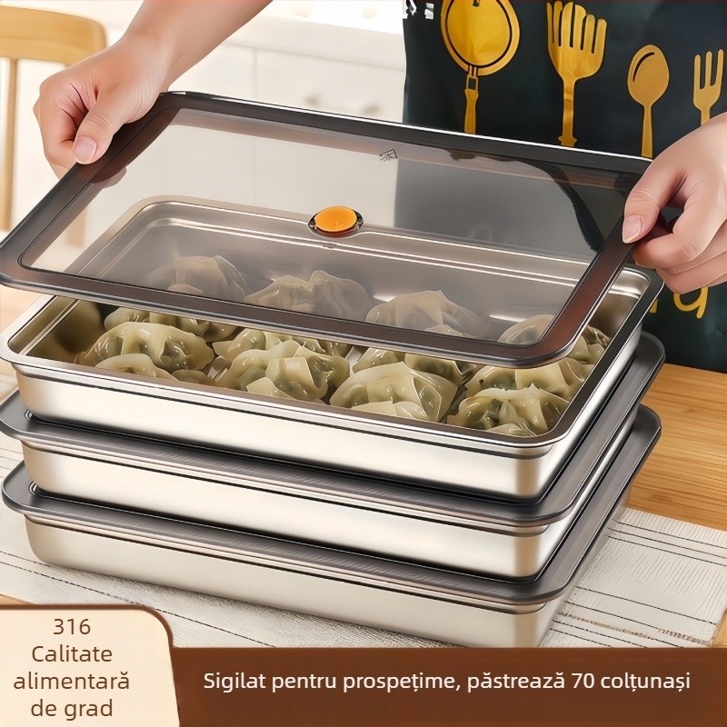 Cutie de depozitare pentru găluște din oțel inoxidabil 316 cu capac, multifuncțională pentru frigider/congelator, sigilare groasă