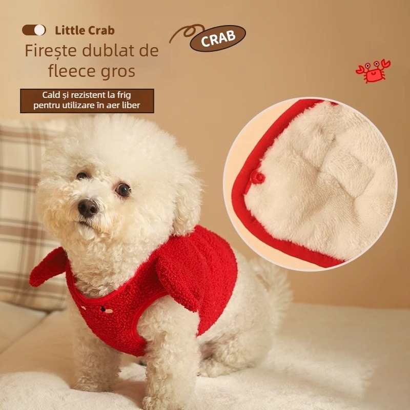 Ham pentru câini, toamnă–iarnă, curea toracică, compatibil cu lesă, pentru rase mici, poliester