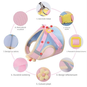 Ham de piept pentru pisici cu benzi reflectorizante - poliester, brand Hantu, pentru pisici
