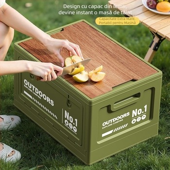 Cutie de depozitare pentru camping, deschidere laterală, pliabilă din PP, 40–50 L, portabilă