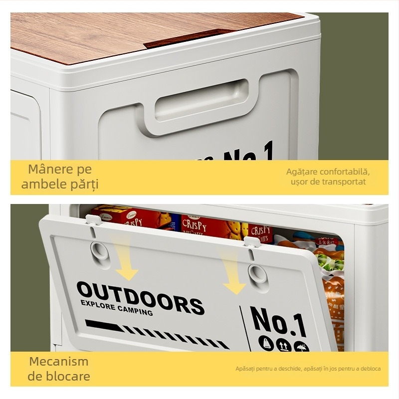 Cutie de depozitare pentru camping, deschidere laterală, pliabilă din PP, 40–50 L, portabilă