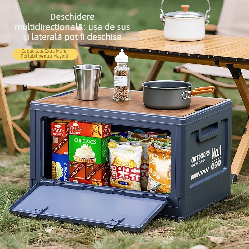 Cutie de depozitare pentru camping, deschidere laterală, pliabilă din PP, 40–50 L, portabilă