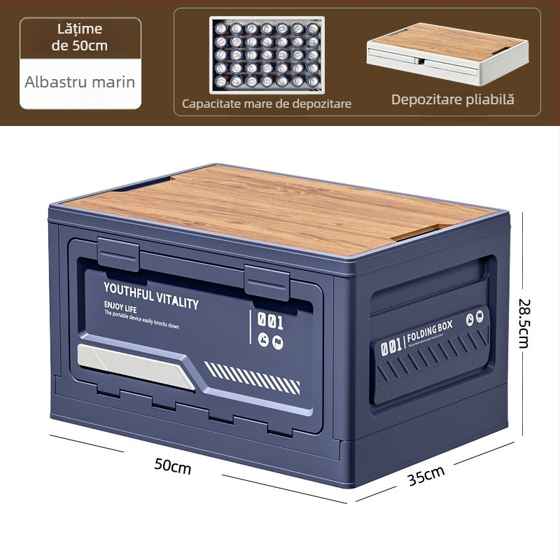 Cutie de depozitare pentru camping, deschidere laterală, pliabilă din PP, 40–50 L, portabilă