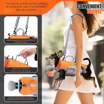 Geantă pentru animale de companie, rucsac pentru pisici și câini mici, poliester, structură moale spre medie