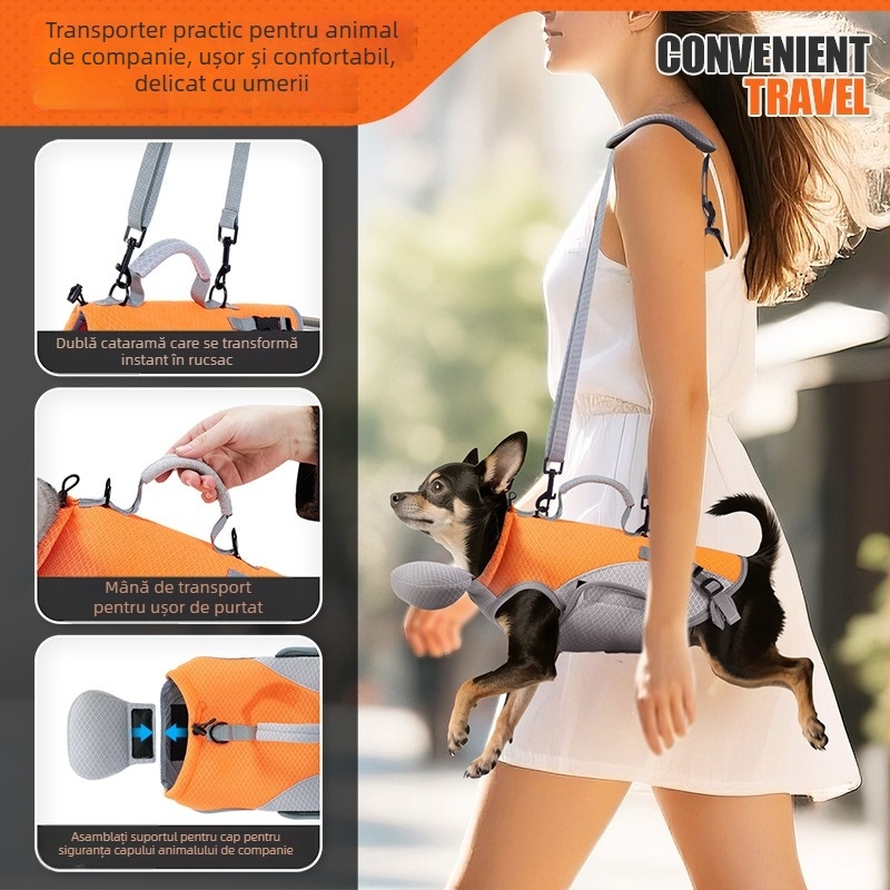 Geantă pentru animale de companie, rucsac pentru pisici și câini mici, poliester, structură moale spre medie