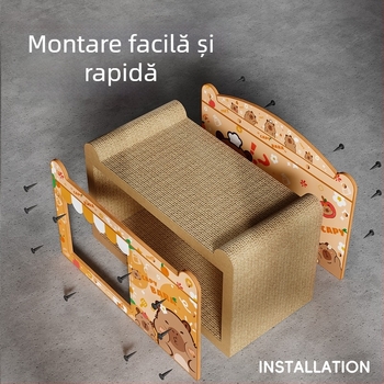 Cuib pentru pisici cu placă de zgâriere din carton ondulat, stil desen animat, 1 bucată