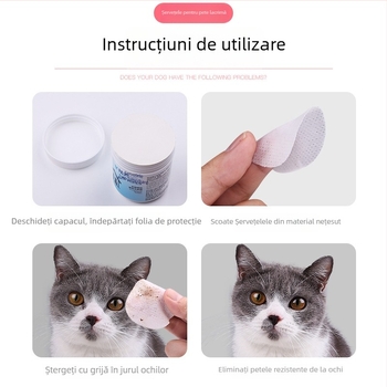 Șervețele umede pentru ochii animalelor de companie, pentru pisici și câini, elimină petele de lacrimi, material: hârtie