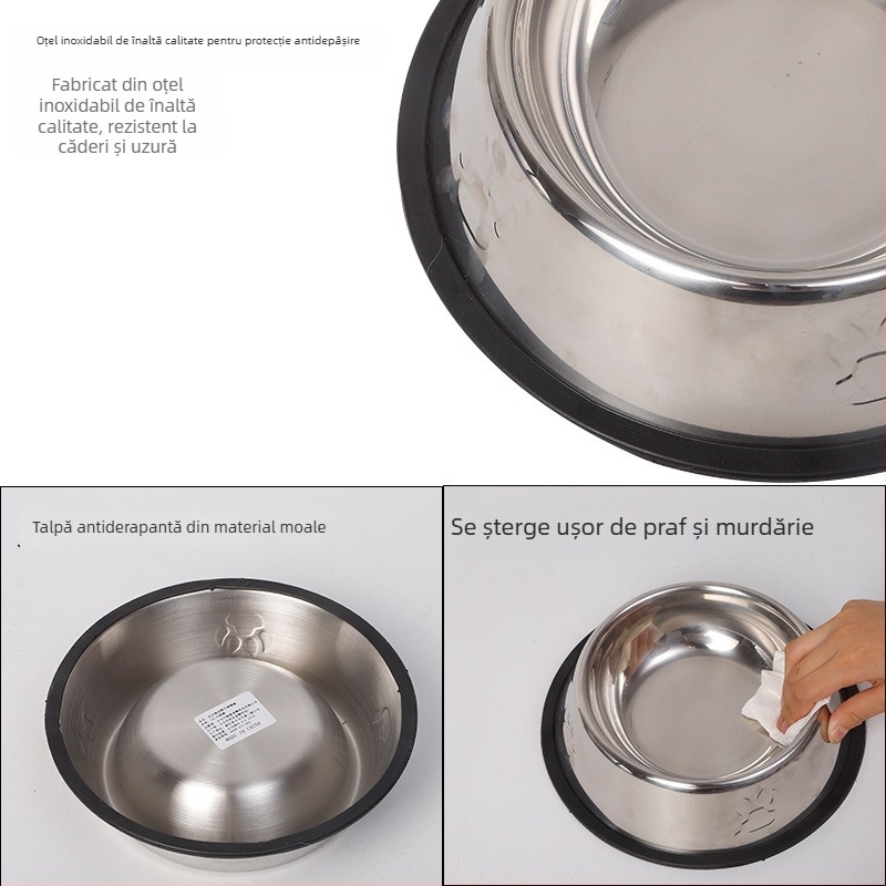Hawor Bol pentru câini din oțel inoxidabil, anti-alunecare, anti-rasturnare, design îngroșat
