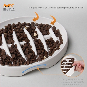 Master Preferred Bol pentru Pisici din Melamină, Formă de Os de Pește pentru Hrănire Lentă, Prevenire a Înecului