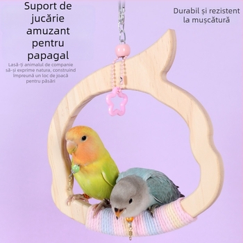 Jucărie-șurub pentru păsări, din lemn masiv și sfoară de bumbac, marca Happy Pet Paradise, potrivită pentru păsări mici, pentru mestecat și joacă
