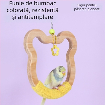 Jucărie-șurub pentru păsări, din lemn masiv și sfoară de bumbac, marca Happy Pet Paradise, potrivită pentru păsări mici, pentru mestecat și joacă