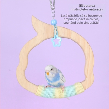 Jucărie-șurub pentru păsări, din lemn masiv și sfoară de bumbac, marca Happy Pet Paradise, potrivită pentru păsări mici, pentru mestecat și joacă