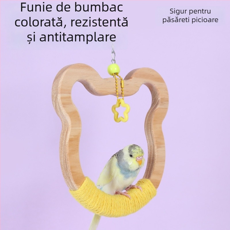 Jucărie-șurub pentru păsări, din lemn masiv și sfoară de bumbac, marca Happy Pet Paradise, potrivită pentru păsări mici, pentru mestecat și joacă