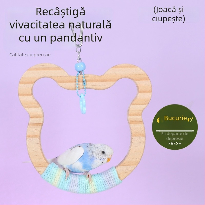 Jucărie-șurub pentru păsări, din lemn masiv și sfoară de bumbac, marca Happy Pet Paradise, potrivită pentru păsări mici, pentru mestecat și joacă